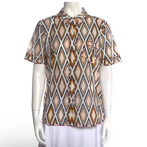 Tory Burch Alana Diamond Pattern Button Down Short Sleeve Shirt 14 (fits 12)